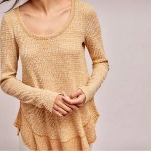 Saturday Sunday Anthropologie Wendy Waffle Knit Yellow Thermal Top Size XS